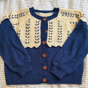 Listicle Blue and Cream Eyelet Knit Button Cardigan